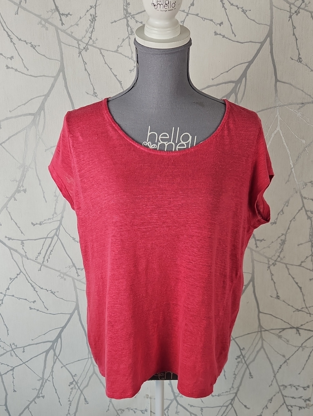 Halston Pink 100% Linen Round Neck Split Layered Back Tee